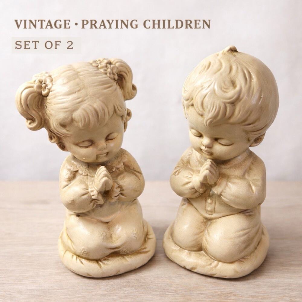 Vintage 1960s Wolin Figurines Boy Girl Children Kneeling Praying